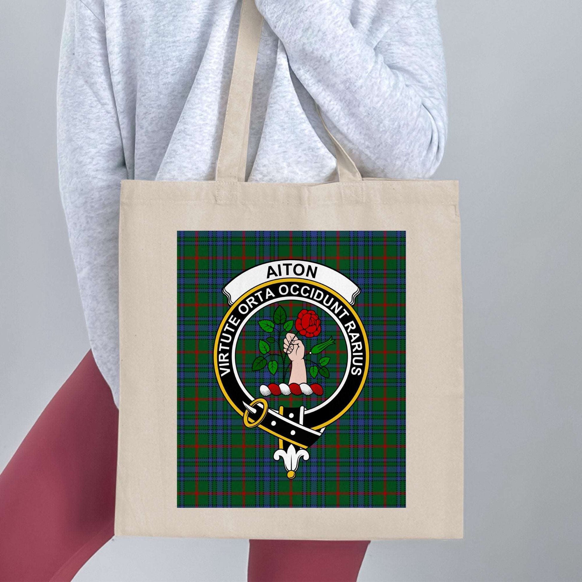 Aiton Clan Scottish Tartan Crest Tote Bag - Living Stone Gifts