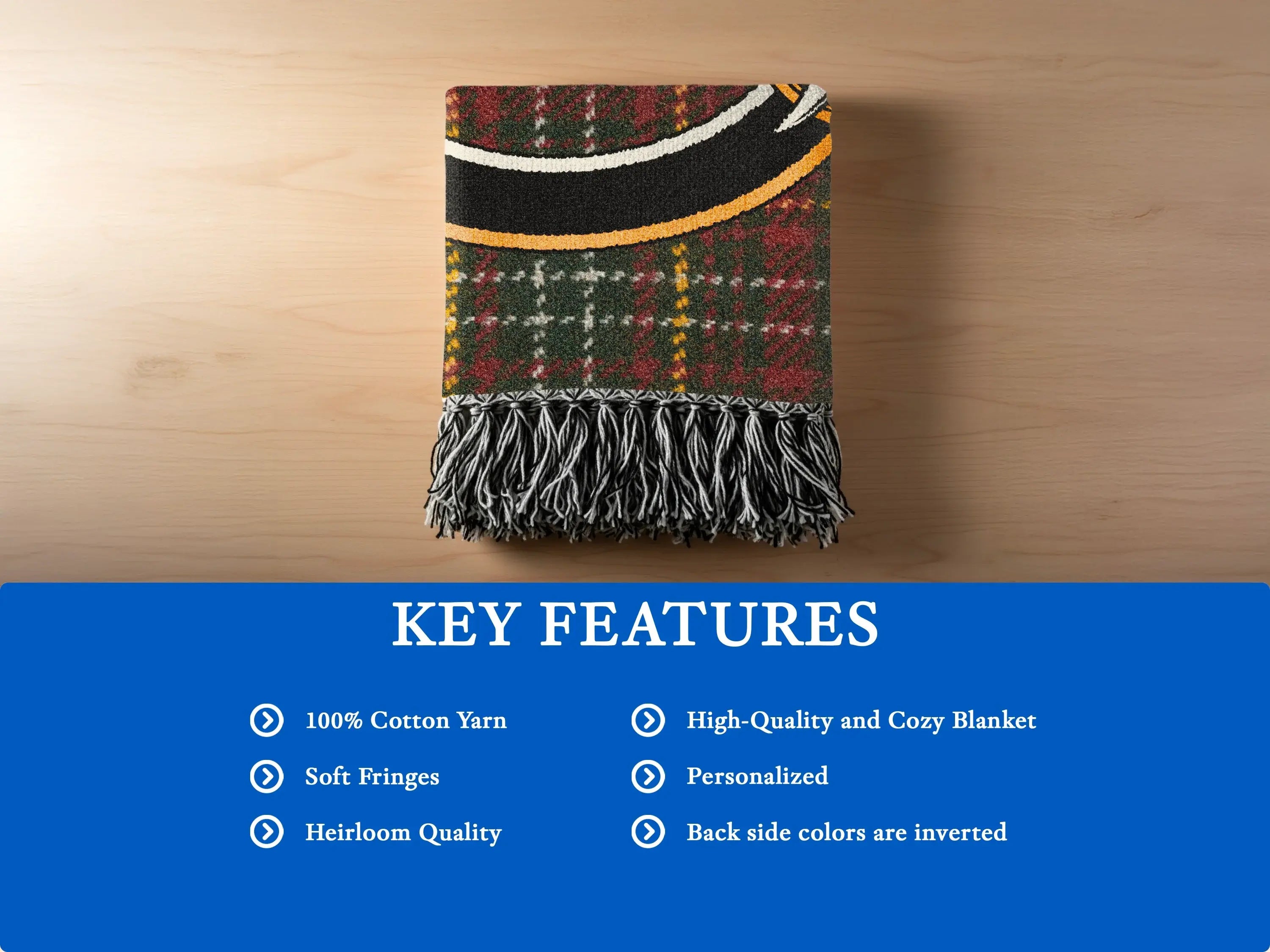 Clan Lumsden tartan woven blanket — 60x50 inch draped view showing full red tartan and fringe edging