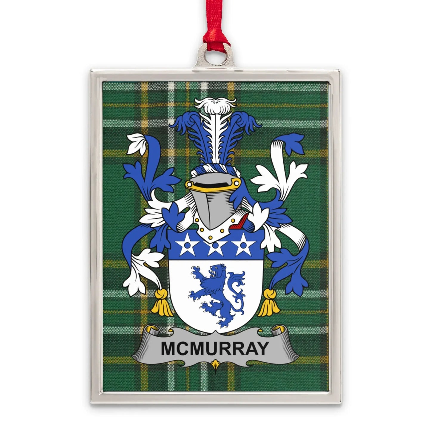 McMurray Family Crest Plaid Background Hanging Ornament