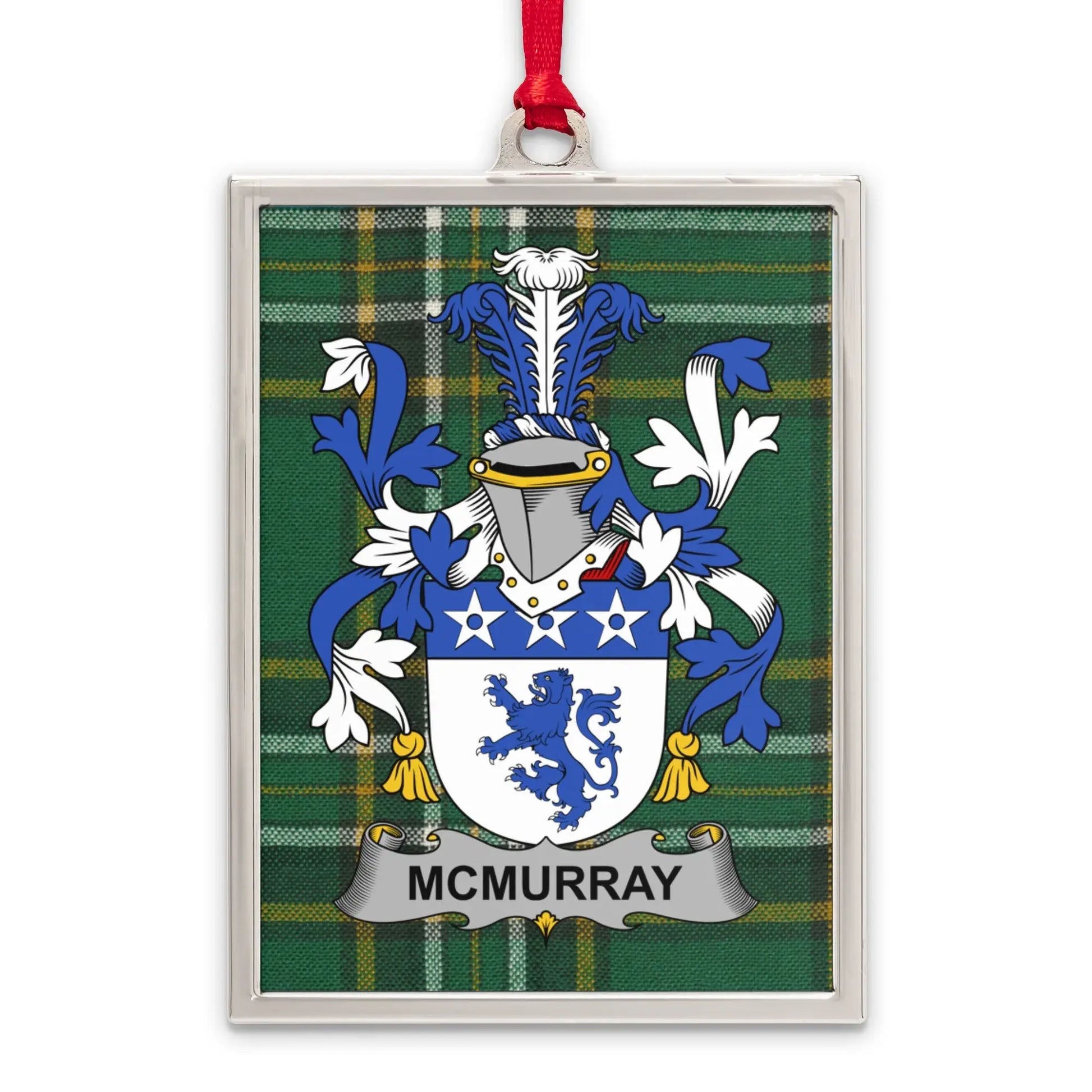 McMurray Family Crest Plaid Background Hanging Ornament