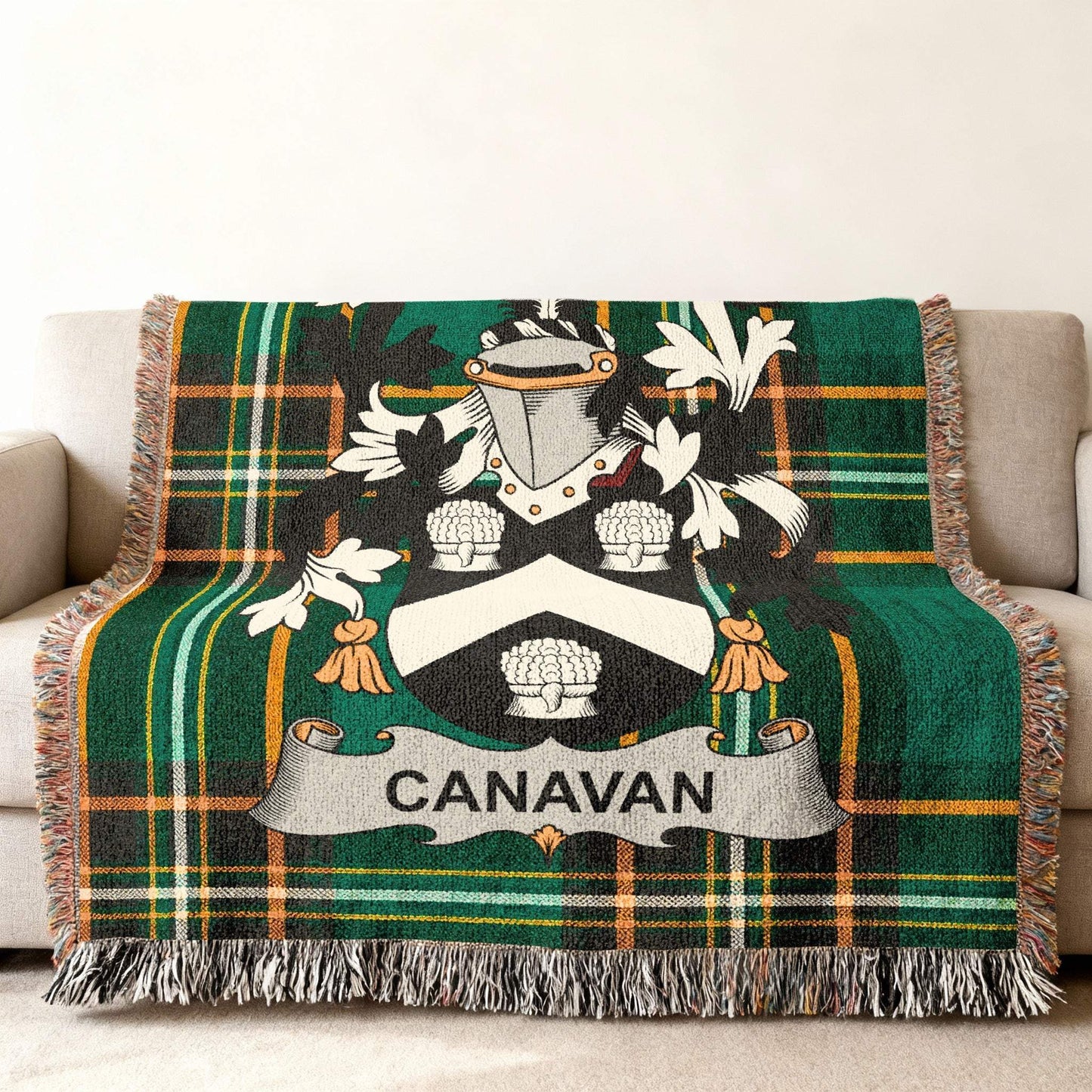 Canavan Family Crest Tartan Plaid Green Orange Throw product type