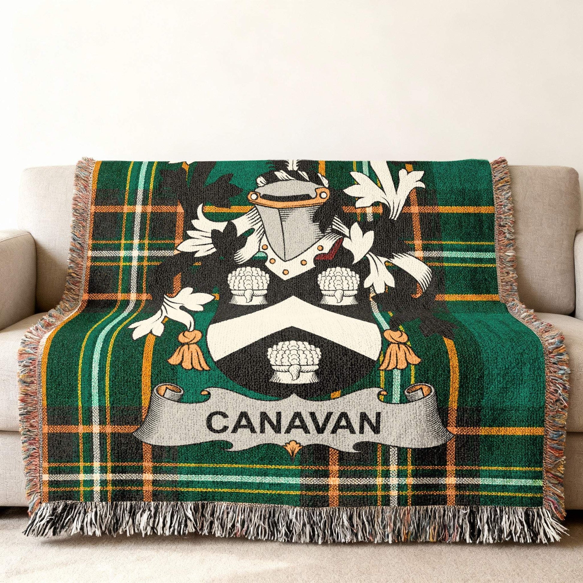 Canavan Family Crest Tartan Plaid Green Orange Throw product type