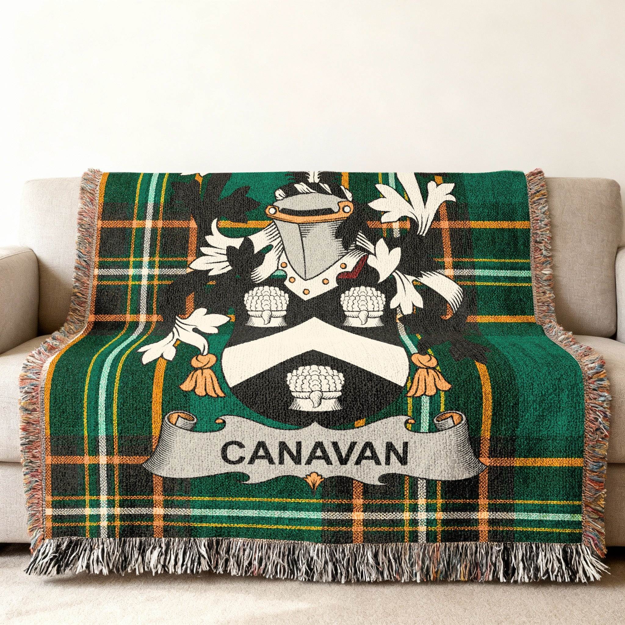 Canavan Family Crest Tartan Plaid Green Orange Throw product type
