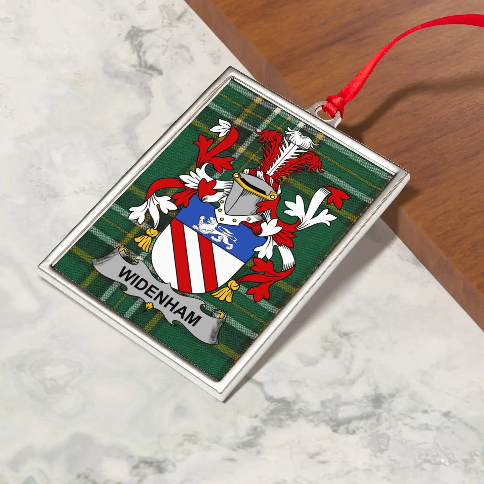Widenham Family Crest Keepsake with Plaid Design product type