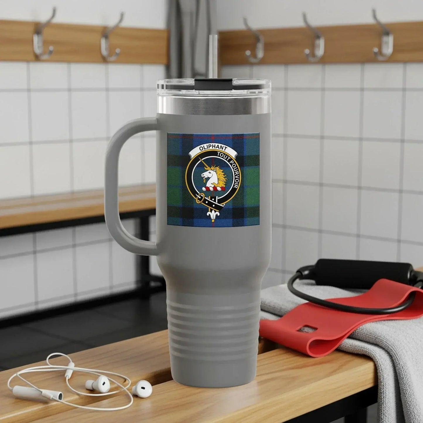 Insulated Travel Mug with Clan Crest Tartan Pattern product