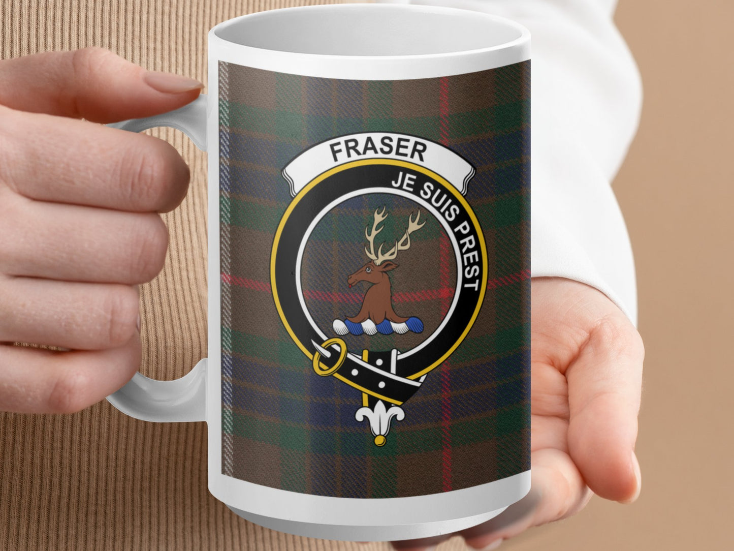 Clan Fraser Scottish Tartan Crest Design Mug - Living Stone Gifts