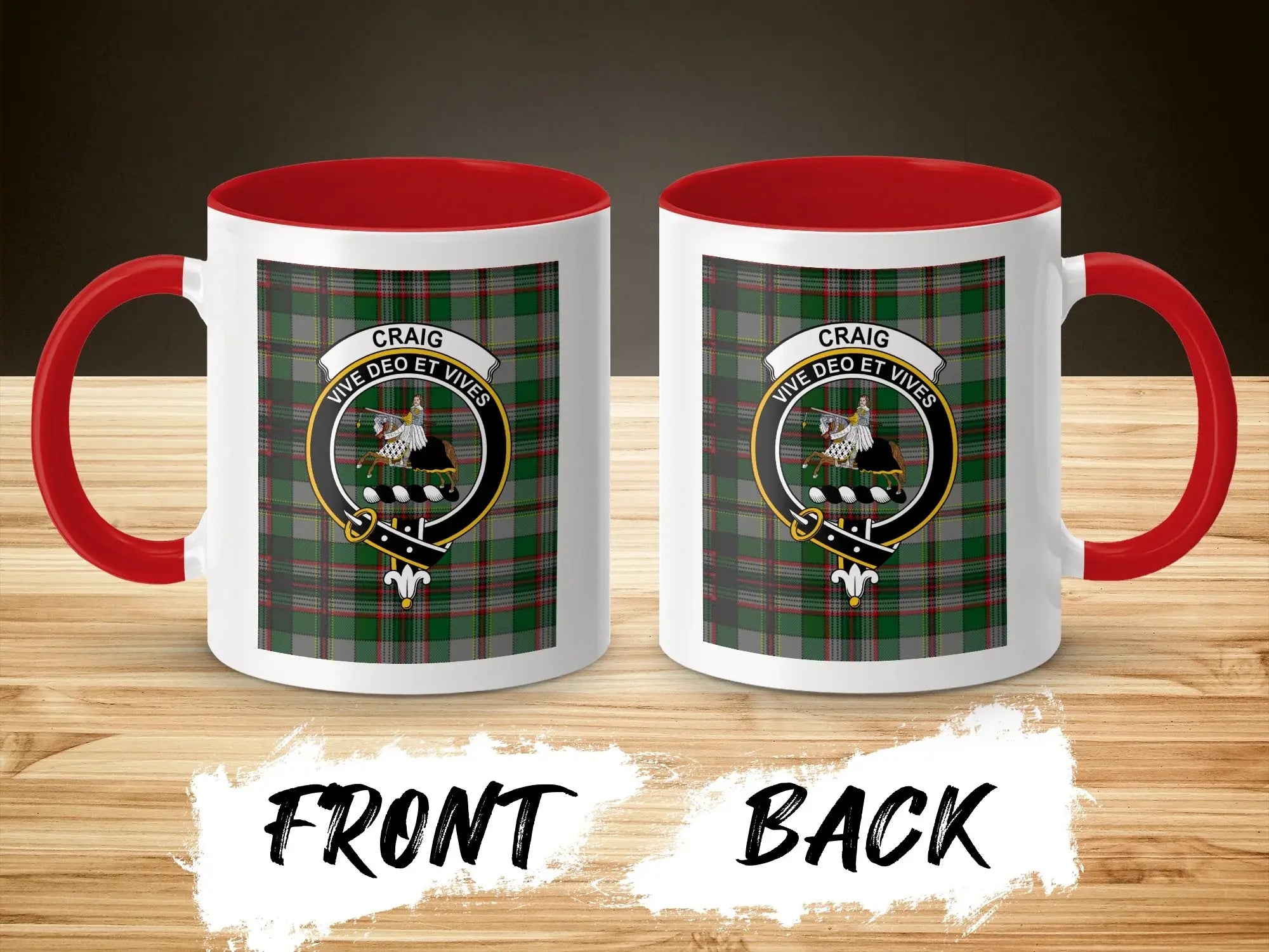 Craig Family Crest Plaid Design Red Handled Mug