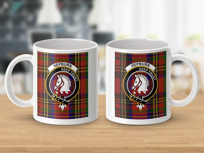 Hepburn Clan Crest Tartan Plaid Design Coffee Mug - Living Stone Gifts