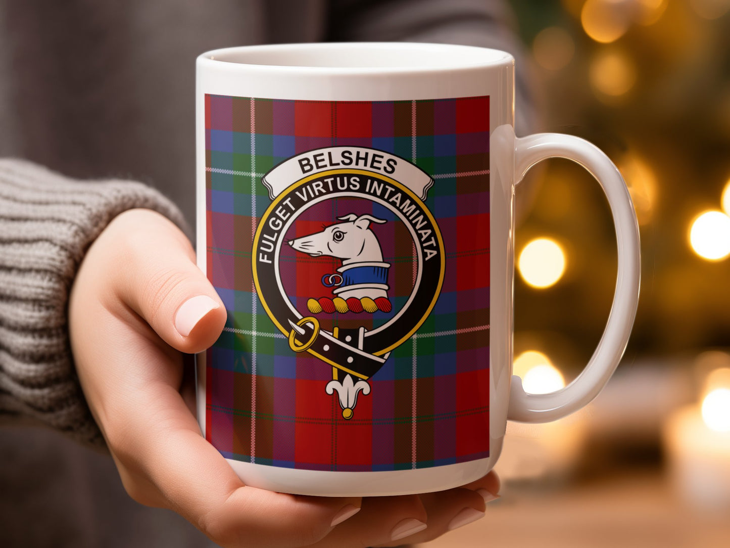 Clan Belsches Crest Emblem on Plaid Background Mug - Living Stone Gifts