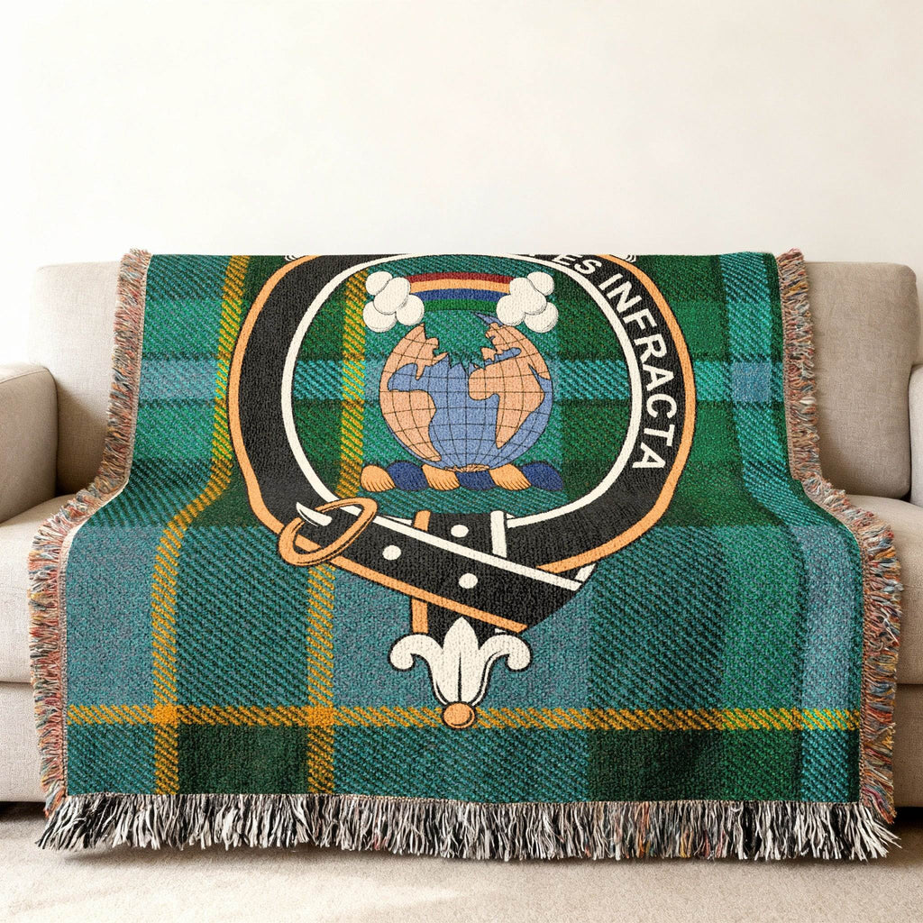 Clan Crest Green Tartan Blanket with Family Motto