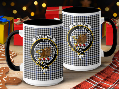 Clan Gladstone Scottish Tartan Crest Design Mug - Living Stone Gifts