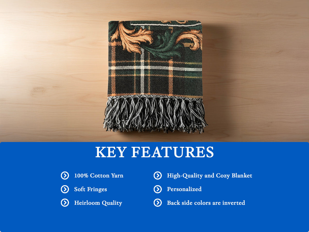 Reilly heirloom-quality woven blanket detail showing woven texture and decorative fringe