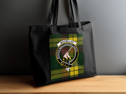 Scottish Clan Crest on Tartan Background Tote Bag - Living Stone Gifts