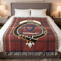 Clan Rose tartan woven blanket — 100% cotton with harp crest and red plaid detail