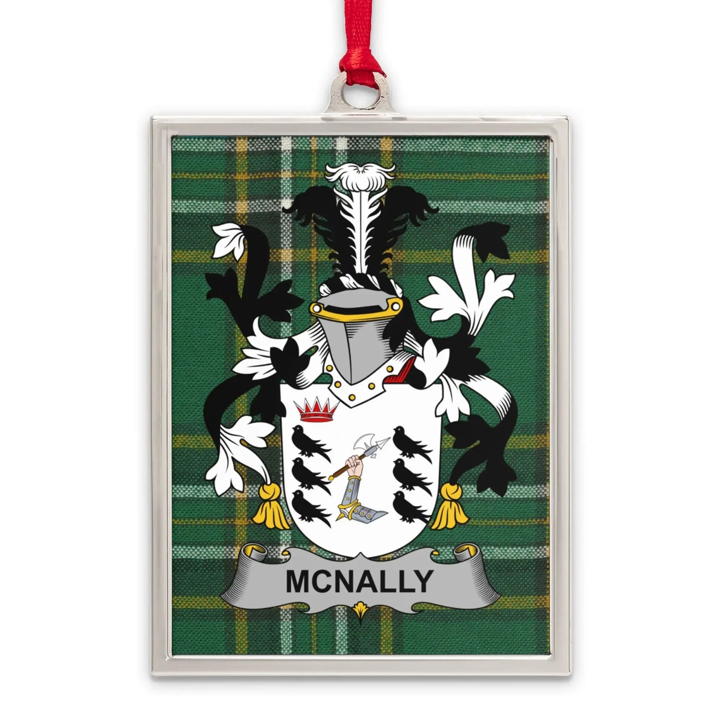 McNally Family Crest on Plaid Background Ornament product
