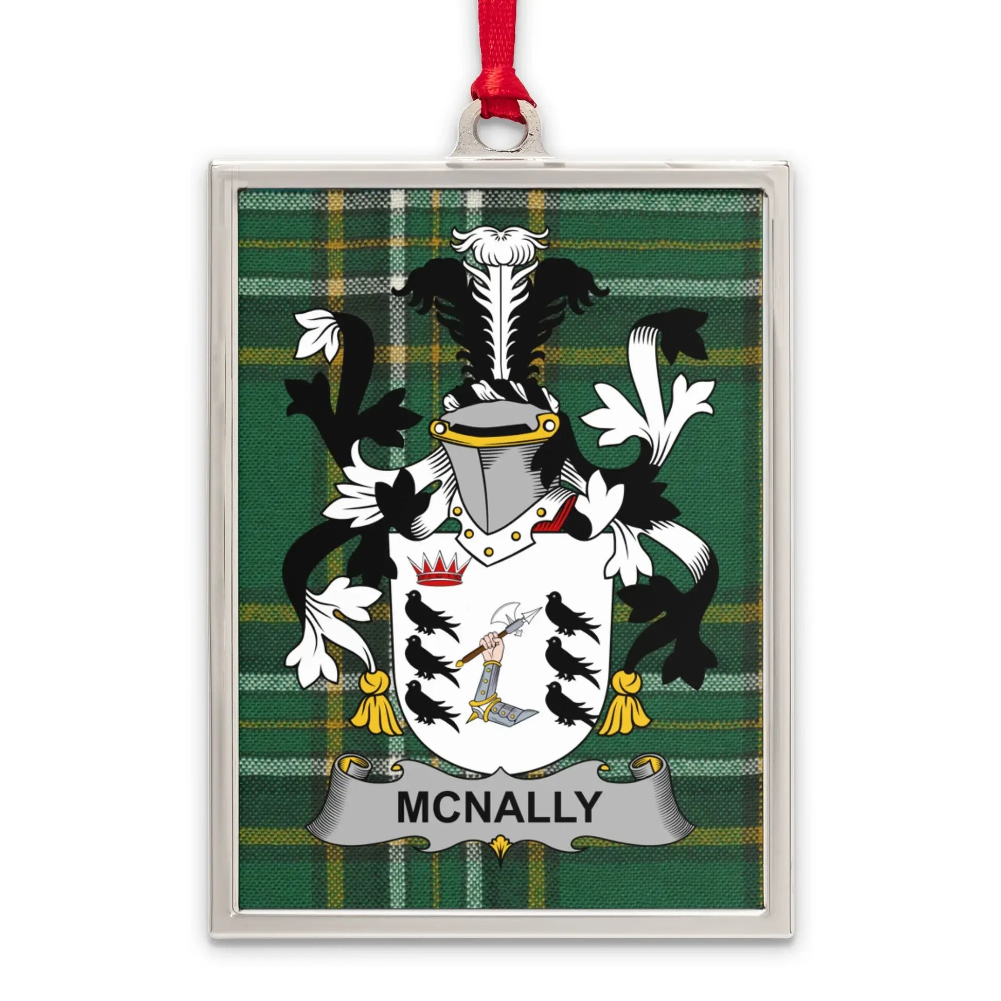 McNally Family Crest on Plaid Background Ornament product