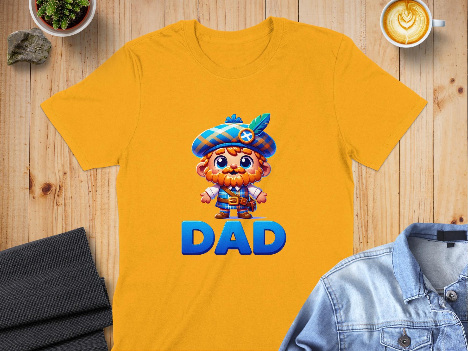 Cute Cartoon Dad in Scottish Outfit T-Shirt - Living Stone Gifts