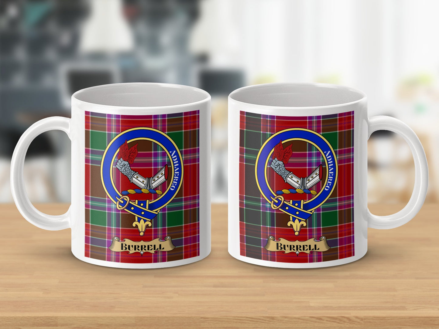 Burrell Tartan Pattern Family Crest Design Mug - Living Stone Gifts