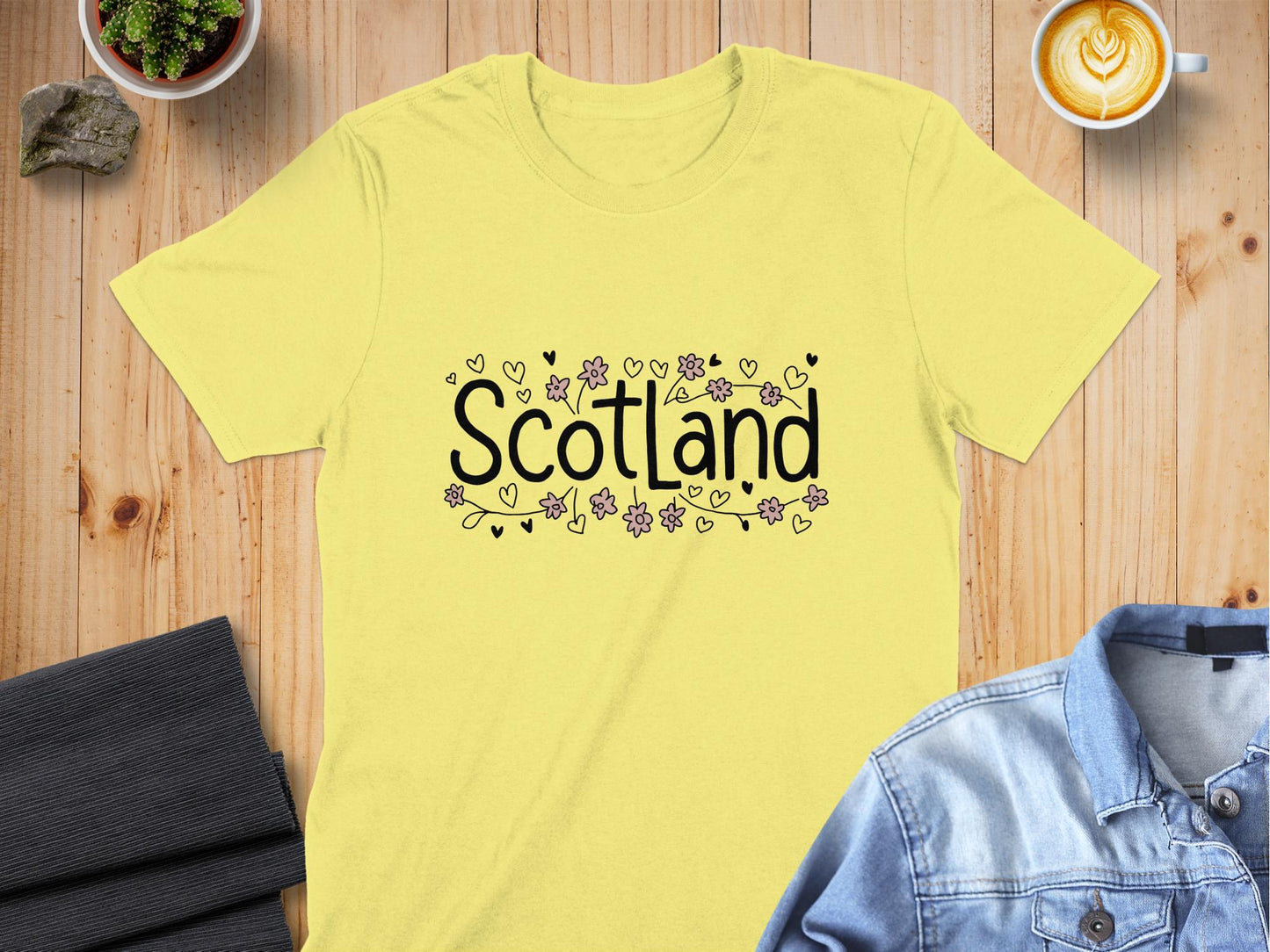 Scotland Lettering Flowers Hearts Graphic T-Shirt - Living Stone Gifts