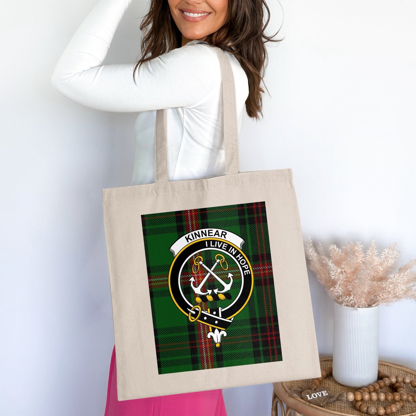 Kinnear I Live In Hope Scottish Clan Crest Tote Bag - Living Stone Gifts