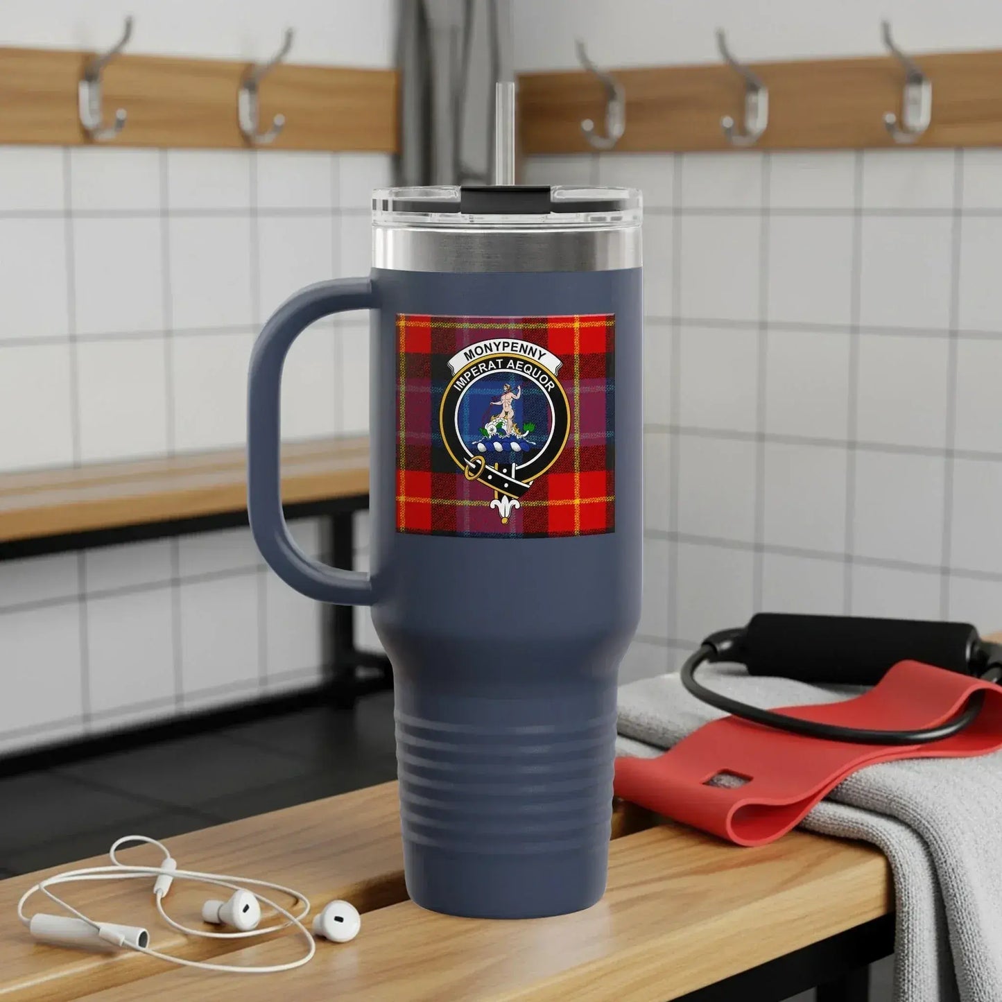 Stylish Blue Travel Mug with Bold Graphic Design product