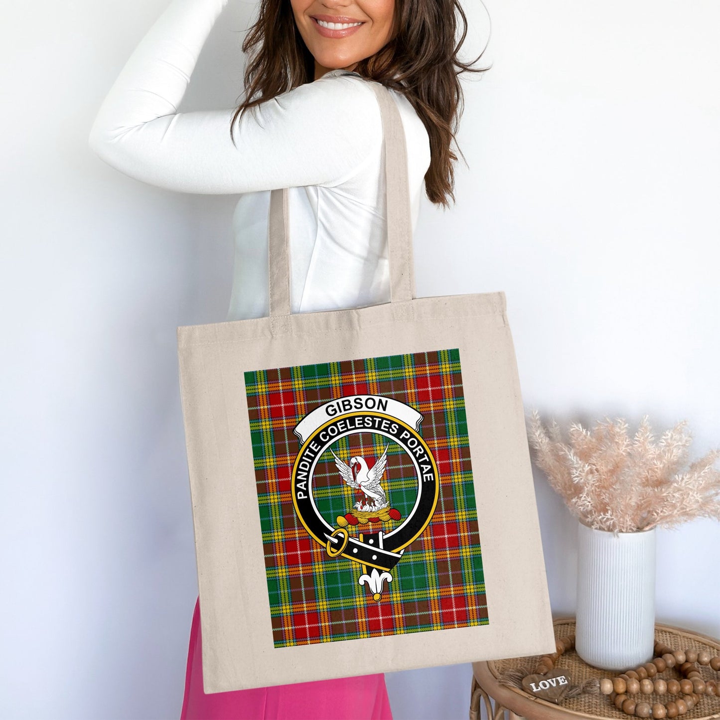 Gibson Clan Coelestes Portae Tartan Background Tote Bag - Living Stone Gifts