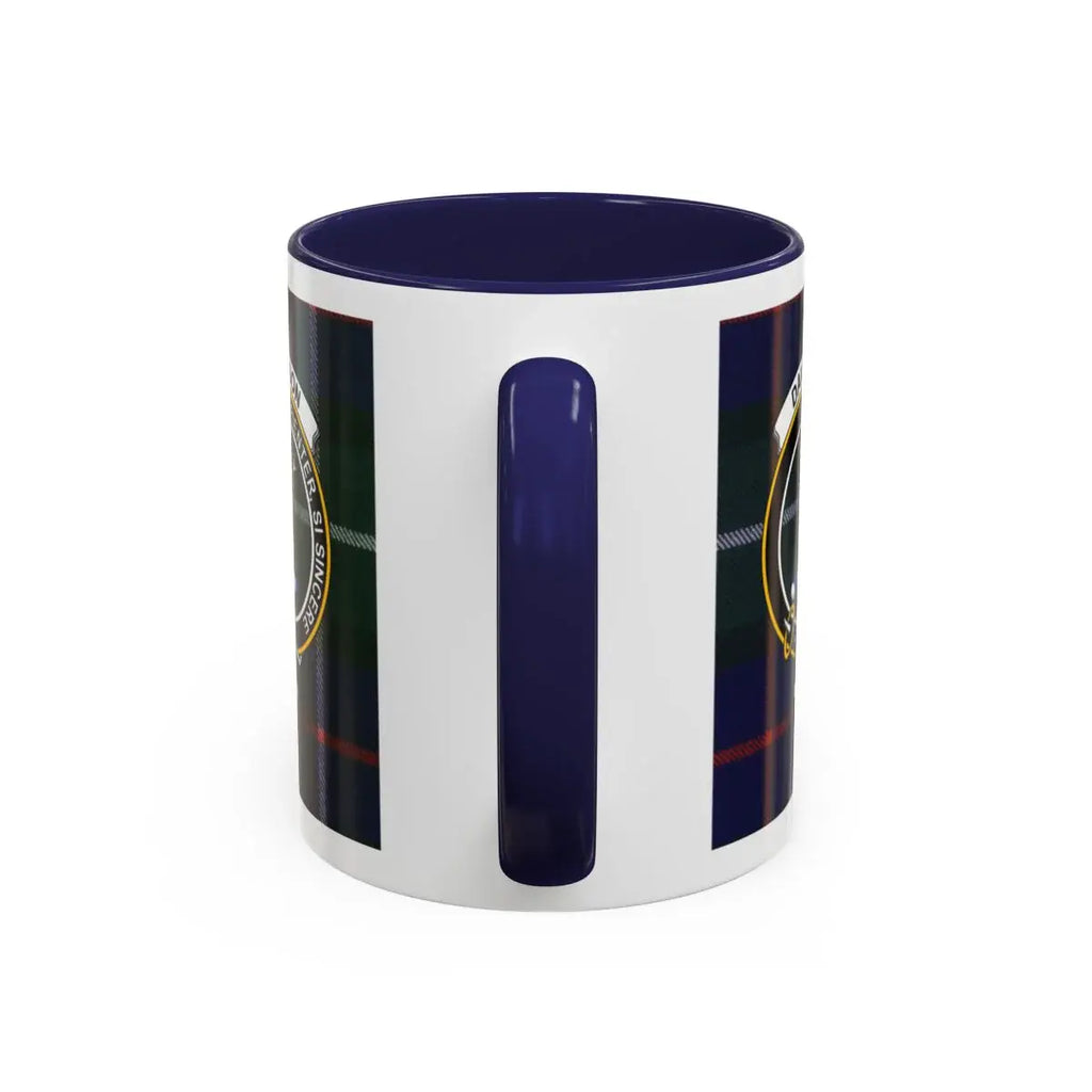 Davidson Sapienter Si Sincere tartan mug — custom navy blue accent on glossy 15oz ceramic