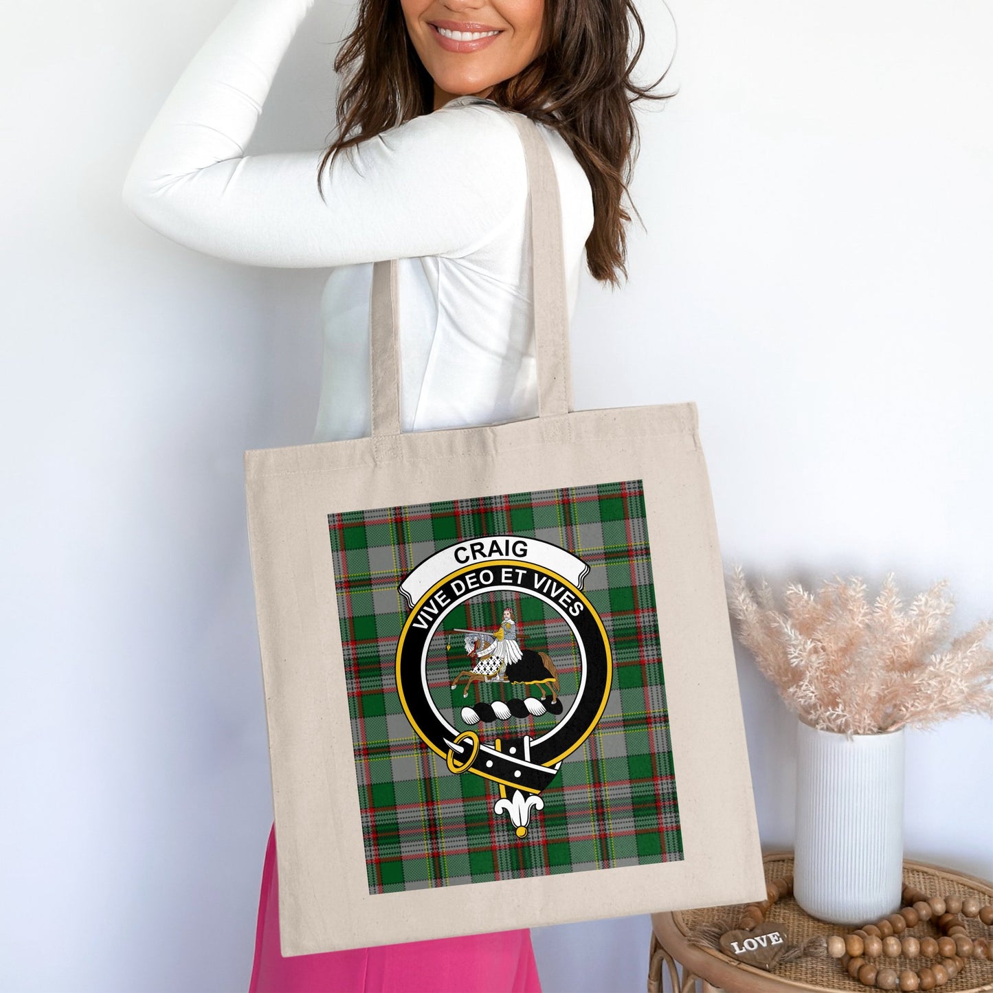 Craig Clan Crest Tartan Vive Deo Et Vives Tote Bag - Living Stone Gifts