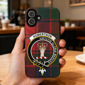 Clan Robertson tartan phone case — glossy edge-to-edge crest print, iPhone shown