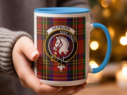 Hepburn Clan Crest Tartan Plaid Design Coffee Mug - Living Stone Gifts