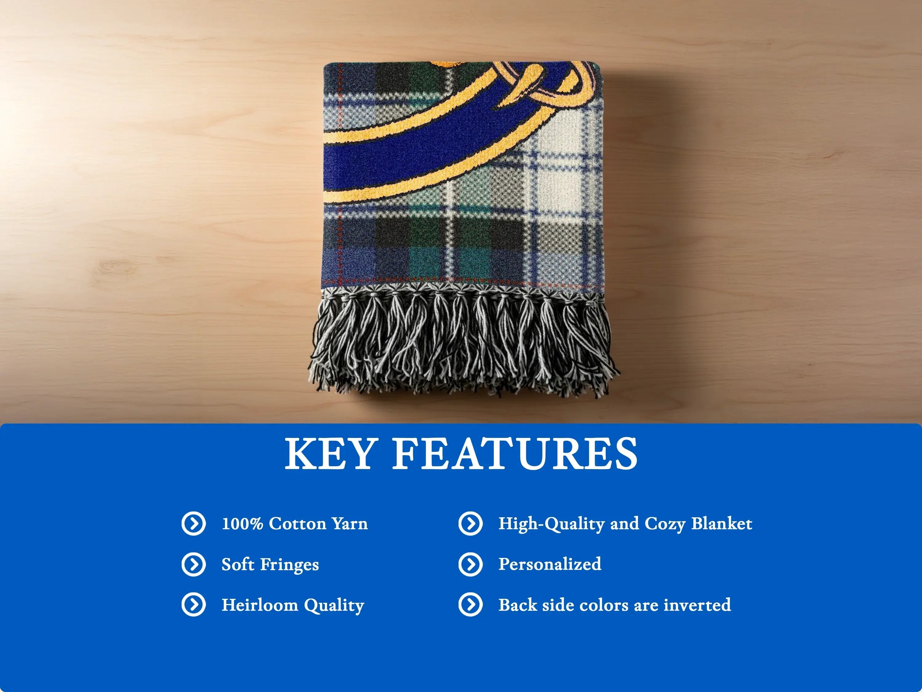 MacKenzie clan tartan woven blanket high-quality with soft fringes — 100% cotton