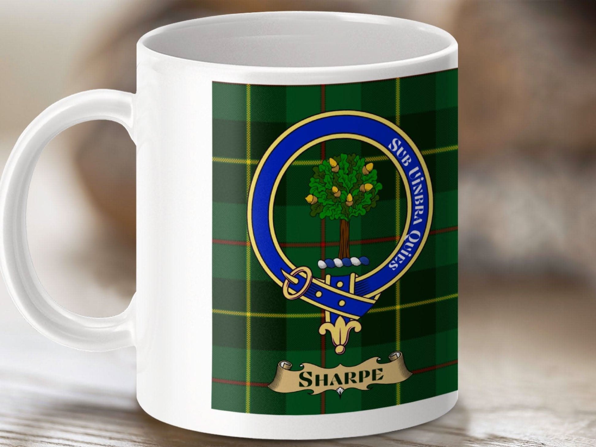 Sharpe Clan Crest Mug with Tartan Background product