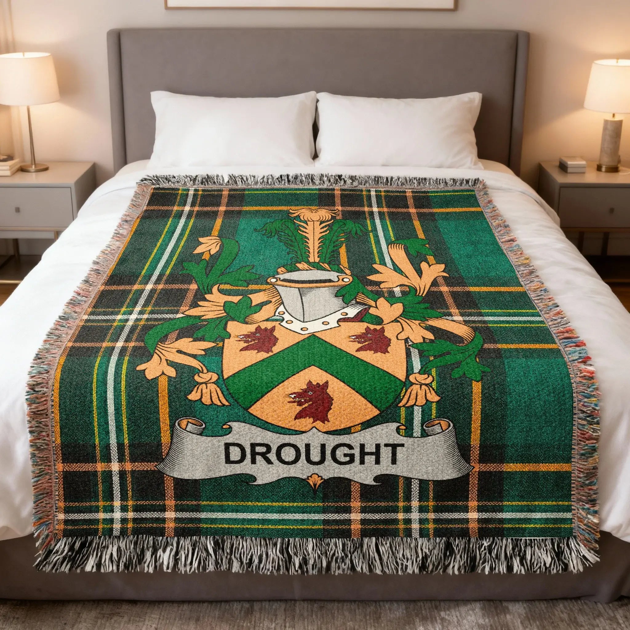 Drought Family Crest Plaid Blanket Green Yellow Black product type