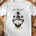 White Craik Scottish family shield T-shirt featuring a sailing ship on a black-and-white shield