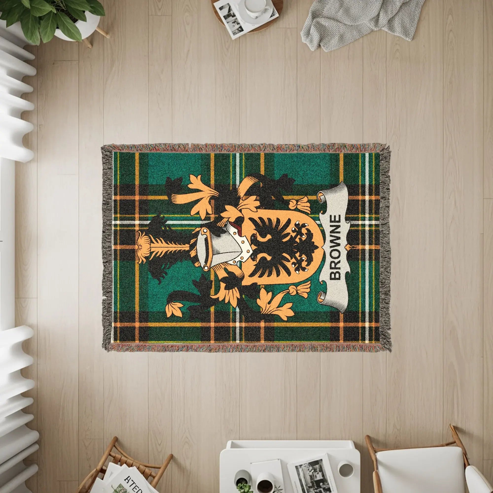 Browne Family Crest Tartan Plaid Green Design product type