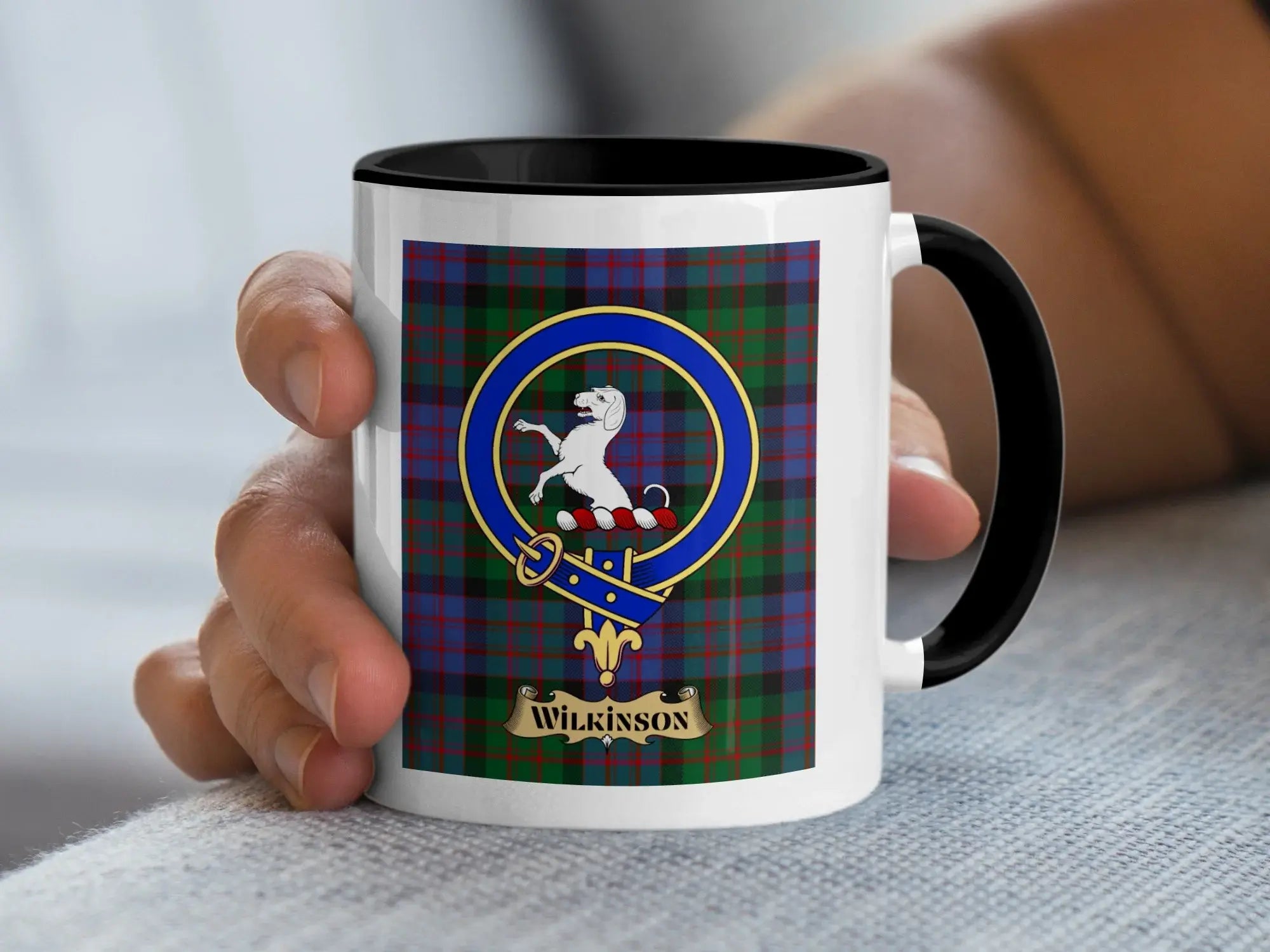 Wilkinson tartan mug with a coloured accent handle and interior