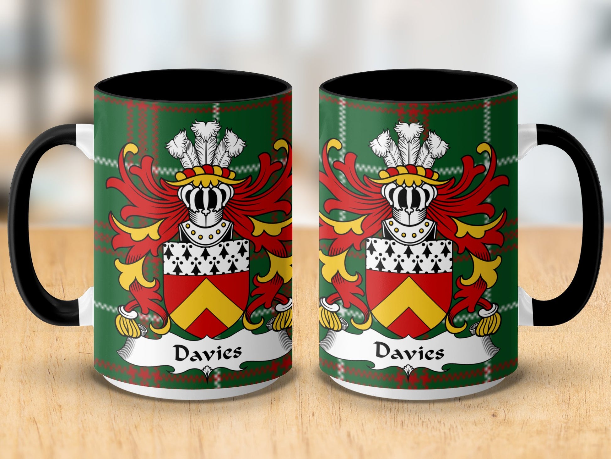 Davies Welsh Surname Coat of Arms Tartan Design Mug - Living Stone Gifts