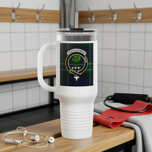 Abercrombie Clan Crest Scottish Tartan 40oz Insulated Travel Tumbler - Celtic Ancestry Gifts