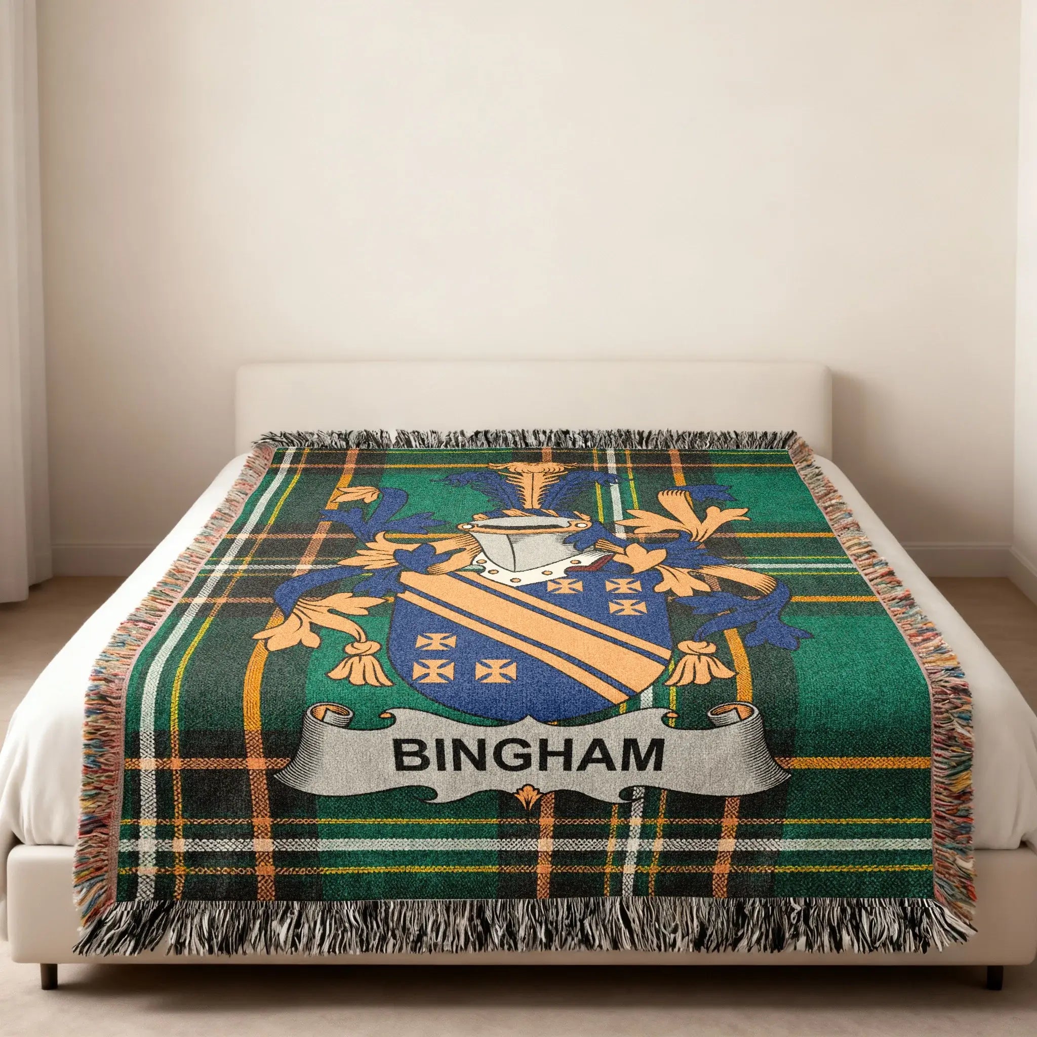Bingham Family Crest Green Tartan Fringe Throw product type