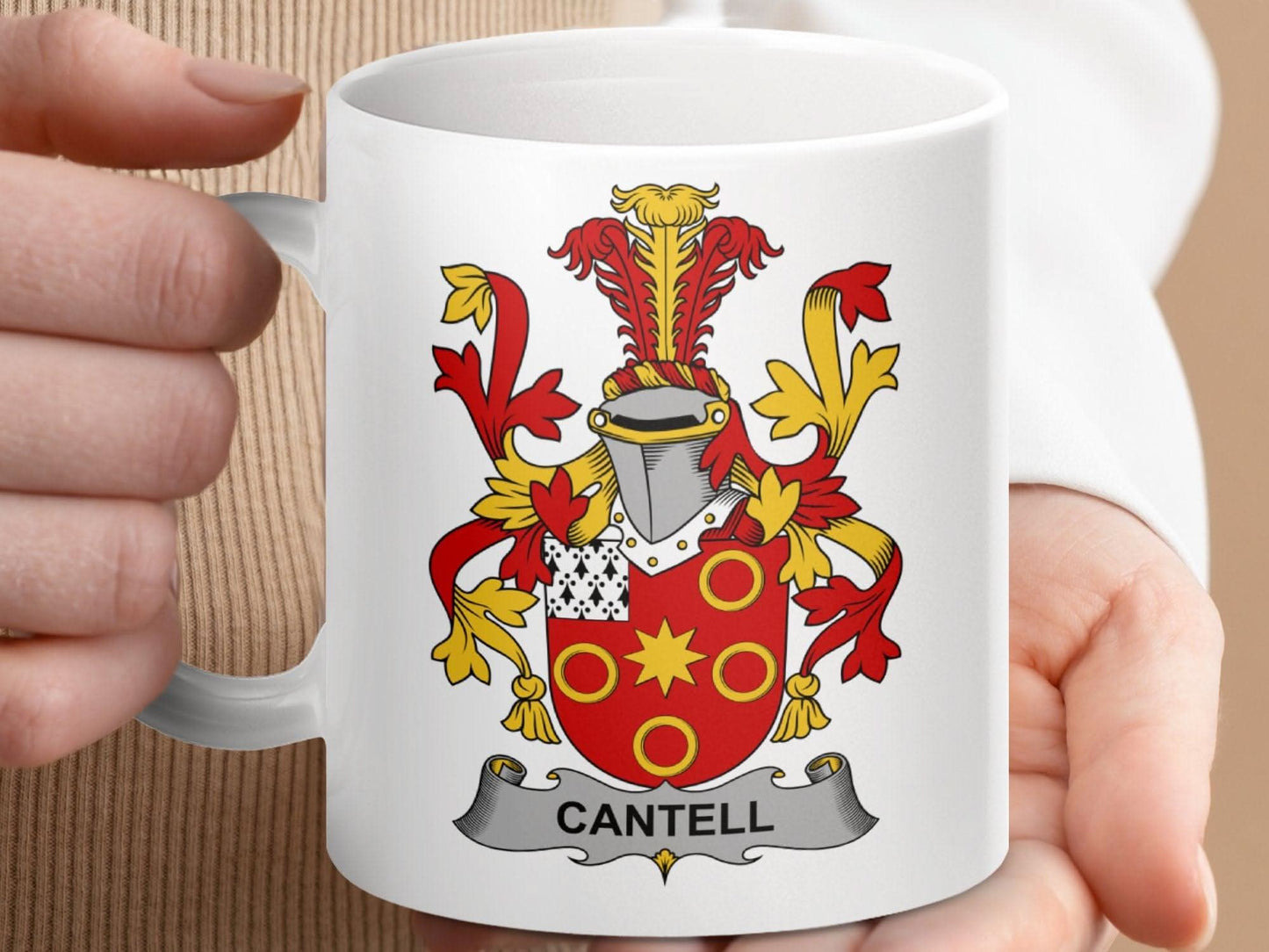 Cantell Surname Irish Family Crest Graphic On The Mug - Celtic Ancestry Gifts