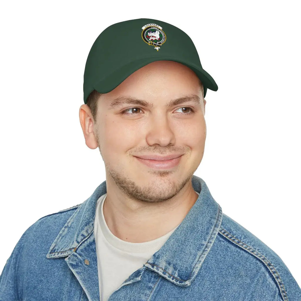 Lockhart clan crest cap — dark green, printed boar's head on unstructured cotton front panel