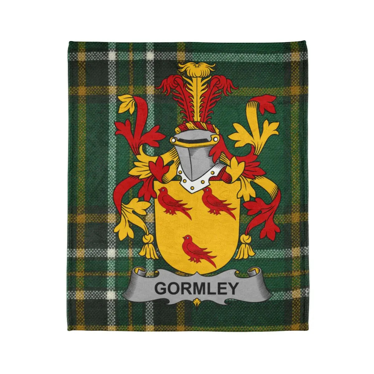 Gormley Family Crest with Tartan Plaid Design product type