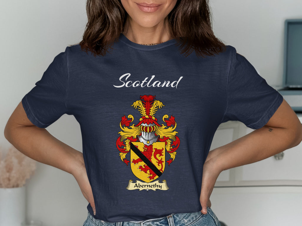 Abernethy Scottish family shield design on Navy T-shirt