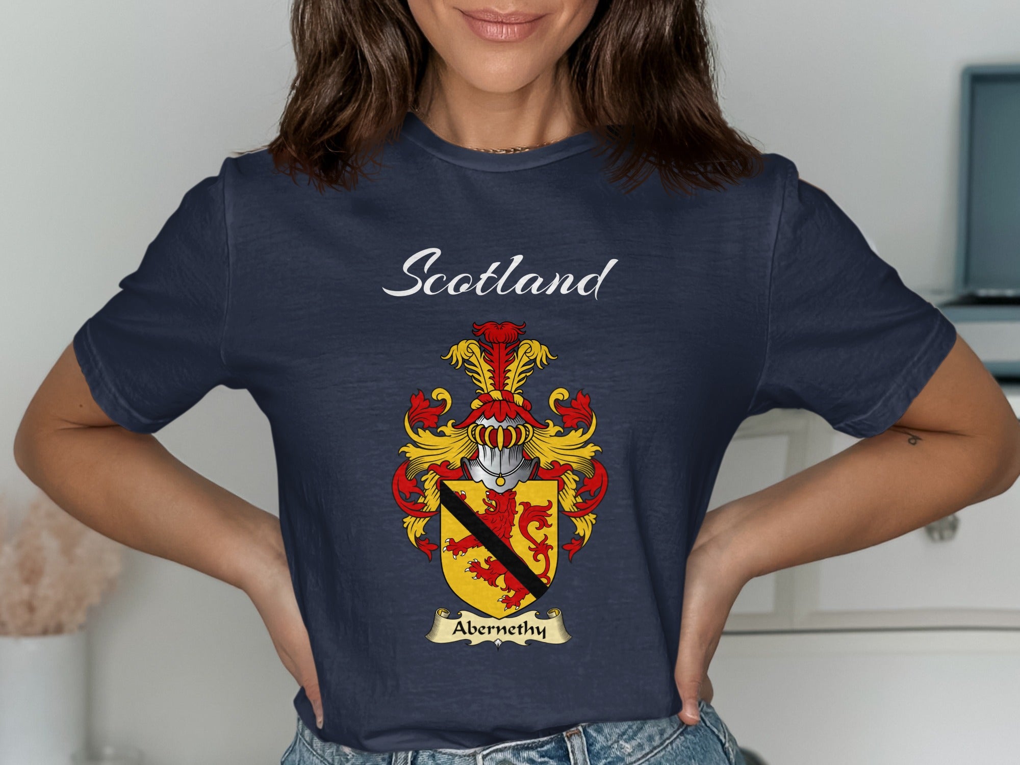 Abernethy Scottish family shield design on Navy T-shirt