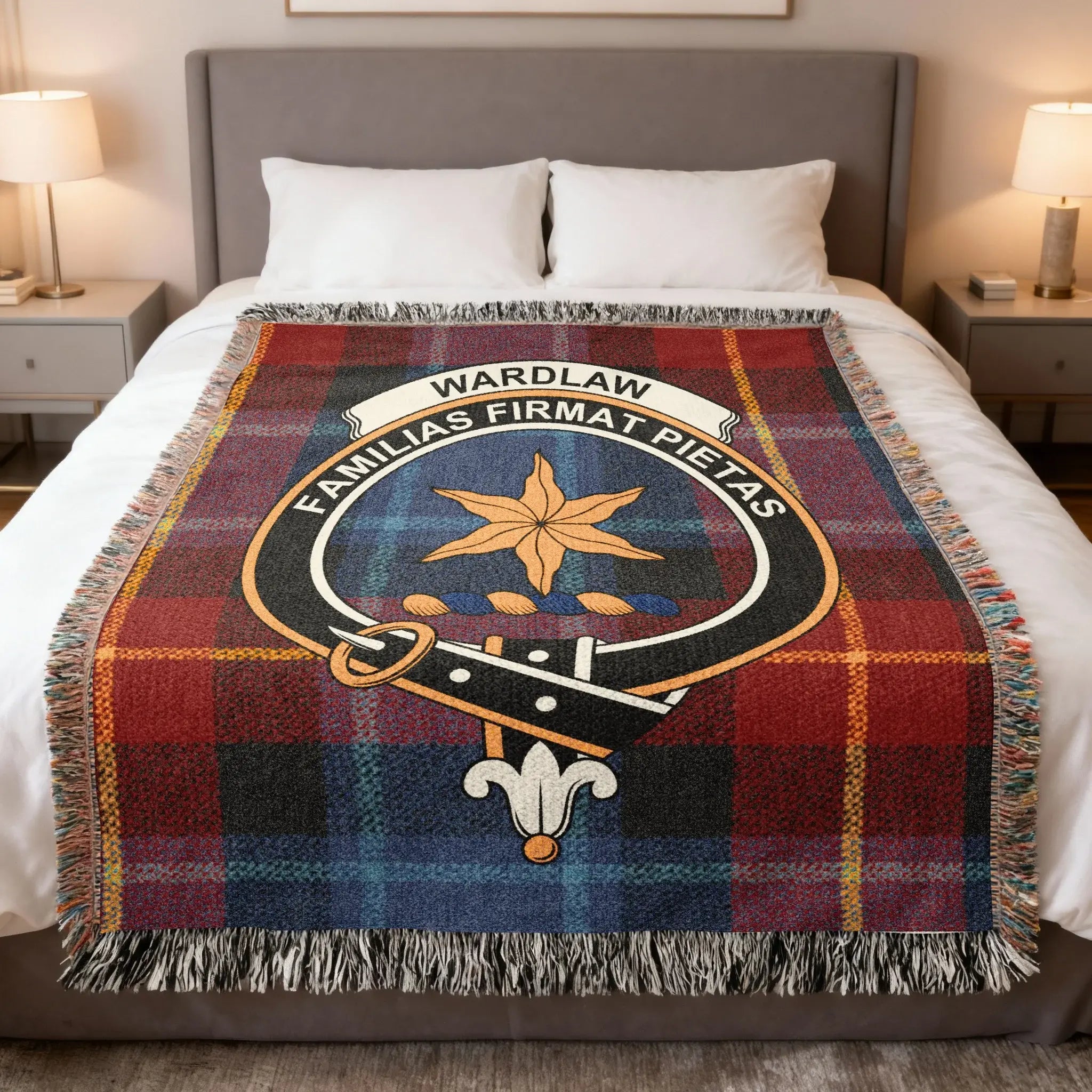 Clan Wardlaw familias firmat pietas plaid woven blanket — 100% cotton