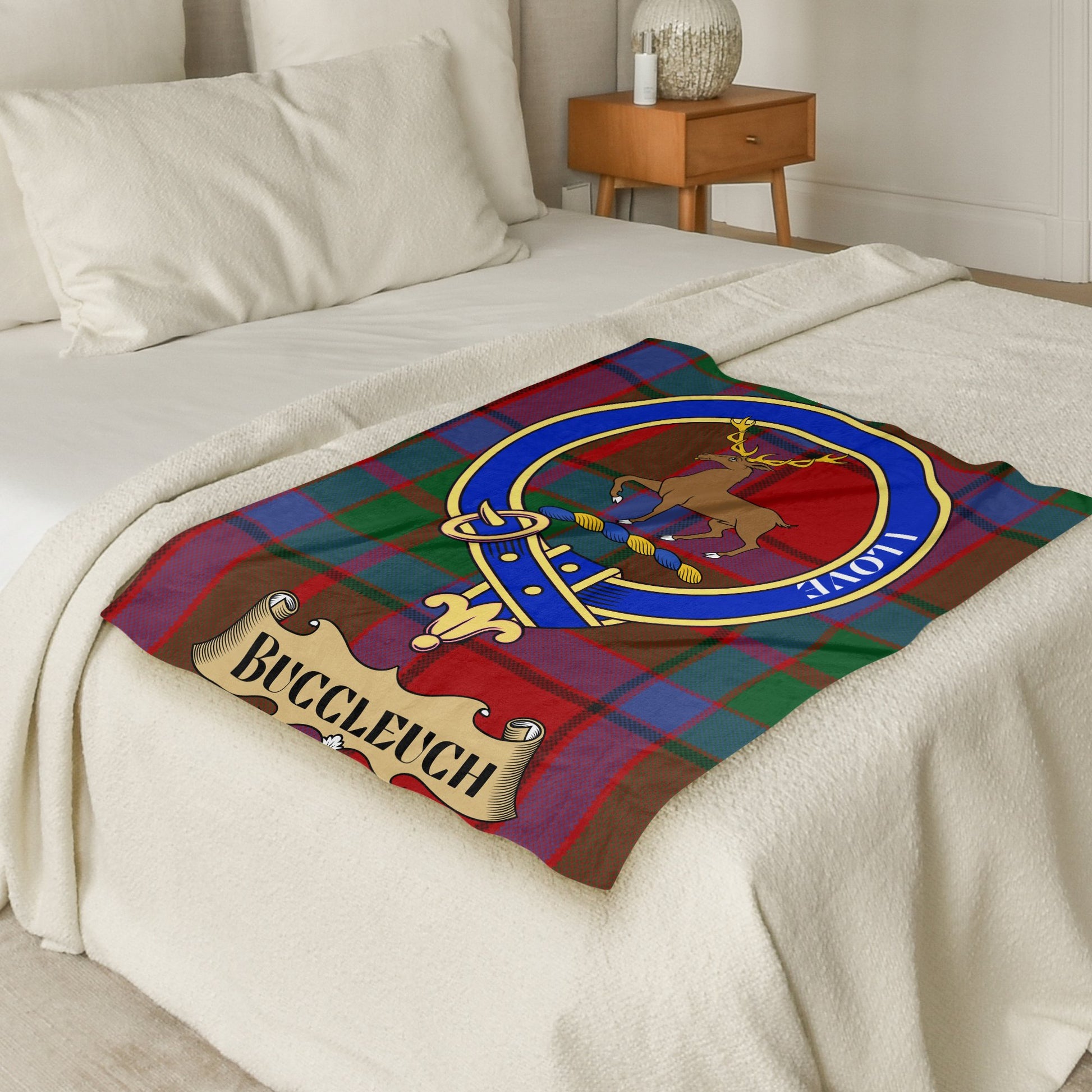 Scottish Clan Buccleuch Crest Tartan Throw Blanket - Living Stone Gifts