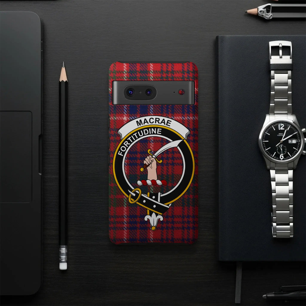 MacRae tartan clan crest smartphone case — glossy impact-resistant finish with full print