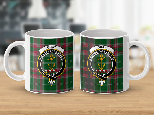 Clan Gray Anchor Fast Anchor Crest Tartan Mug - Living Stone Gifts