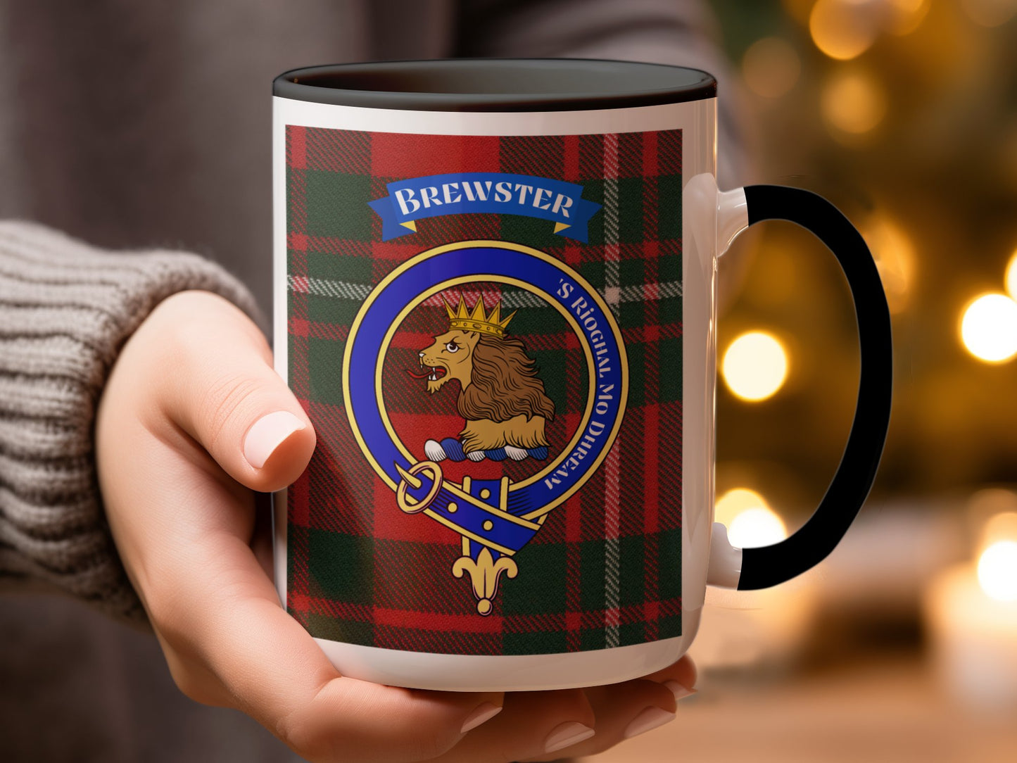 Royal Lion Brewster Family Crest Highland Tartan Mug - Living Stone Gifts