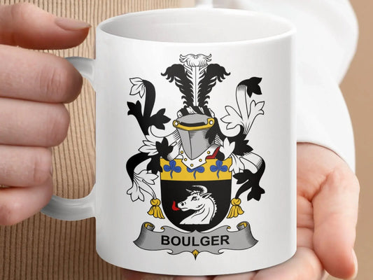 Boulger Surname Irish Family Crest Heritage Design Mug - Celtic Ancestry Gifts